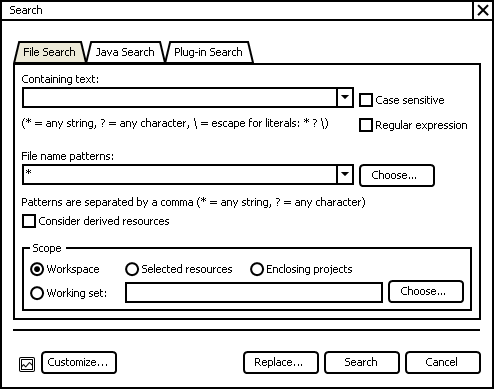 Search dialog mockup