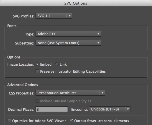 Adobe Illustrator SVG Options